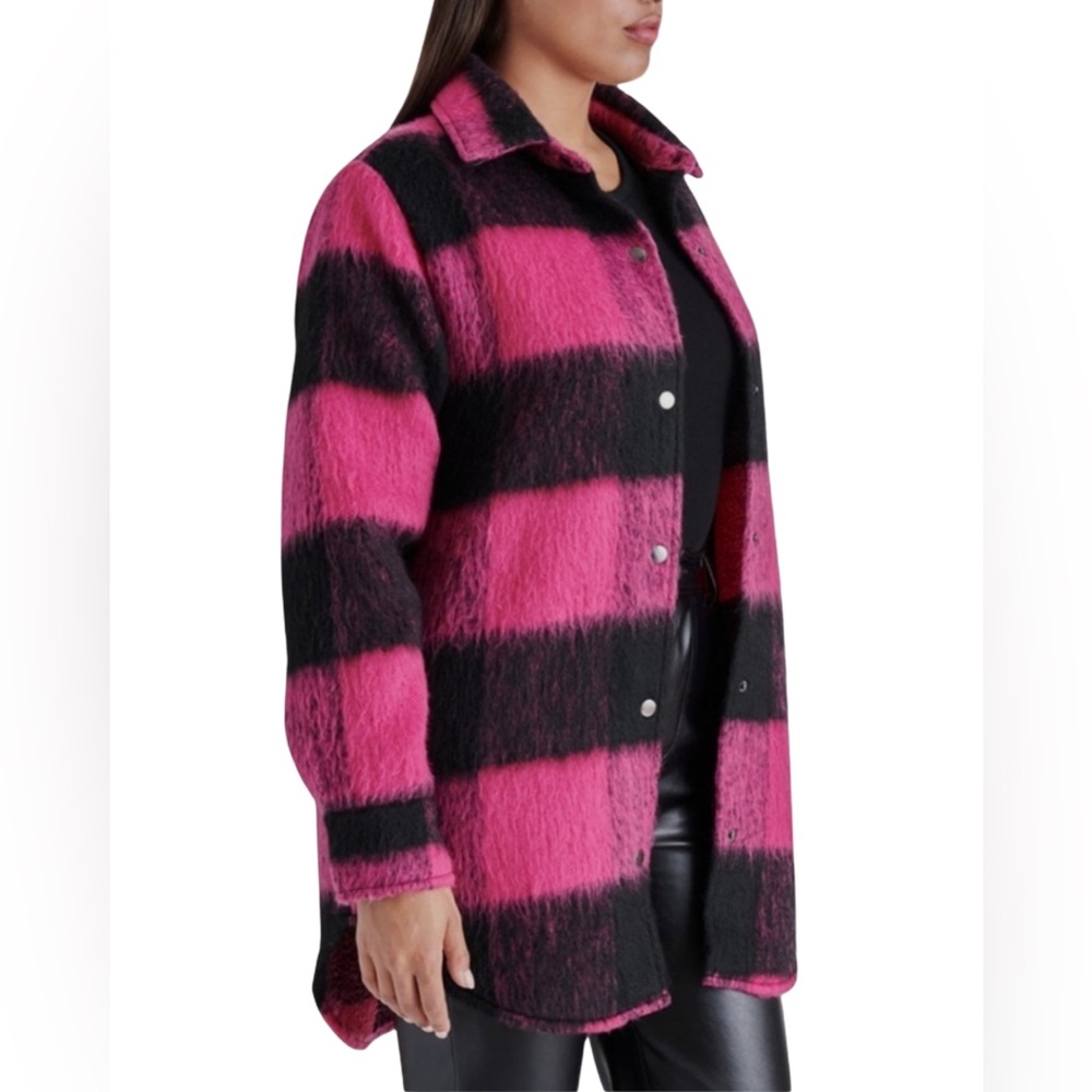 Steve Madden Eldridge oversized plaid shirt jacket (shacket) pink black Medium